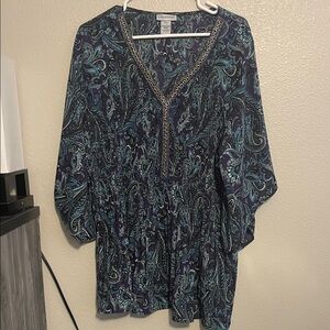 Catherines Teal and Navy Paisley Blouse